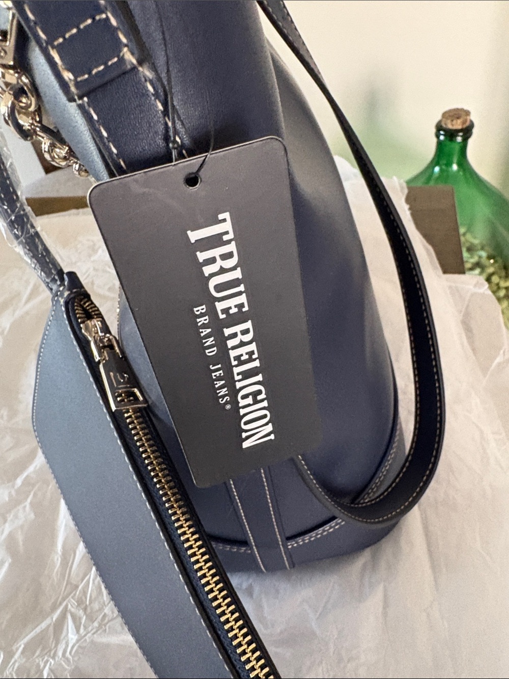 True Religion Faux Navy Leather Charm Shoulder Bag - Picture 11 of 13